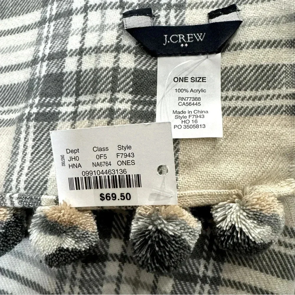 J. Crew Plaid Scarf with Pom Poms - Picture 4 of 4